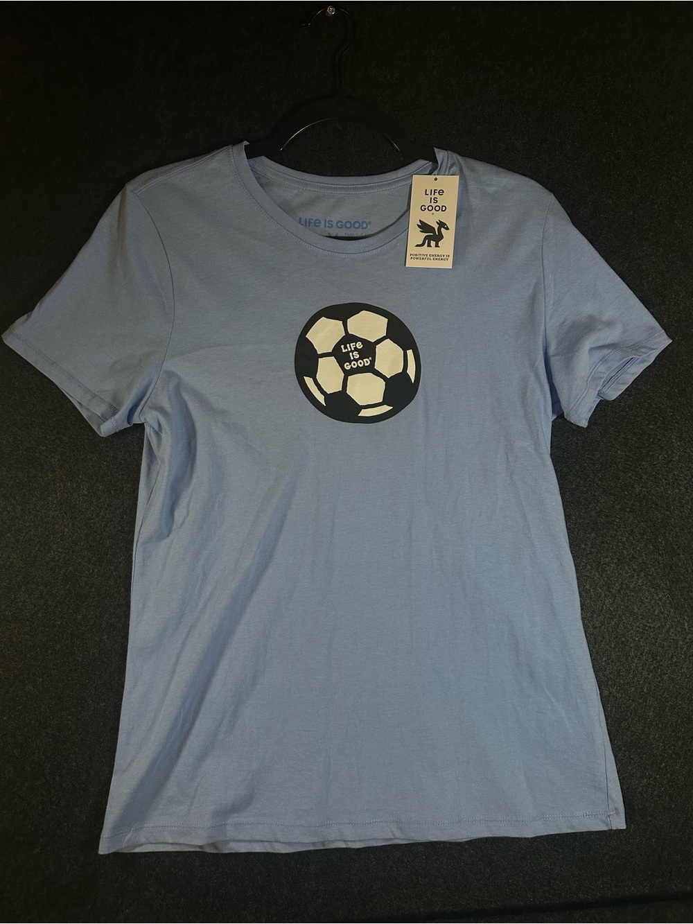 Life Is Good Soccer Ball Graphic T-Shirt Light Blue Short Sleeve Crew M